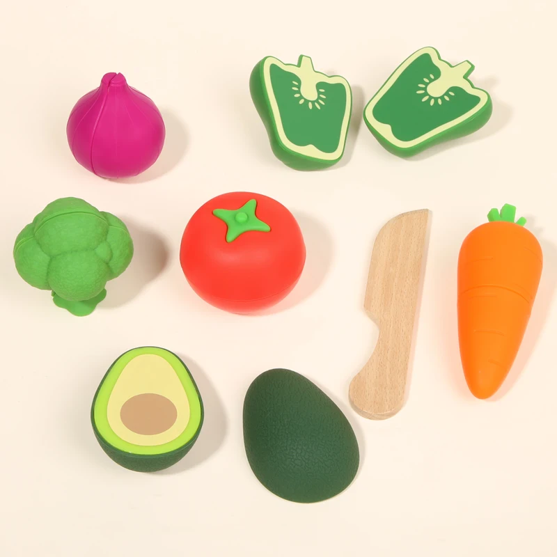 Play Food Sets for Toddlers Kitchen,Silicone Cutting Food for Preschool Activities, Play Kitchen Accessories, Educational Toys
