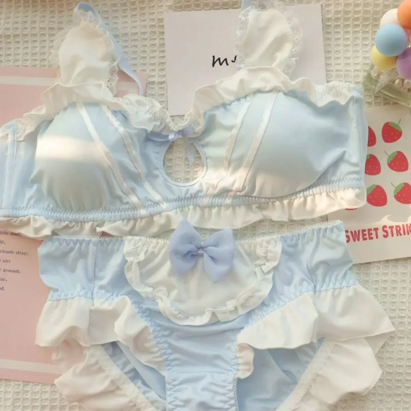 

Милое женское нижнее белье в стиле Лолиты, японские кроличьи уши, милая девушка, маленькая грудь, комплект без бюстгальтера на косточках