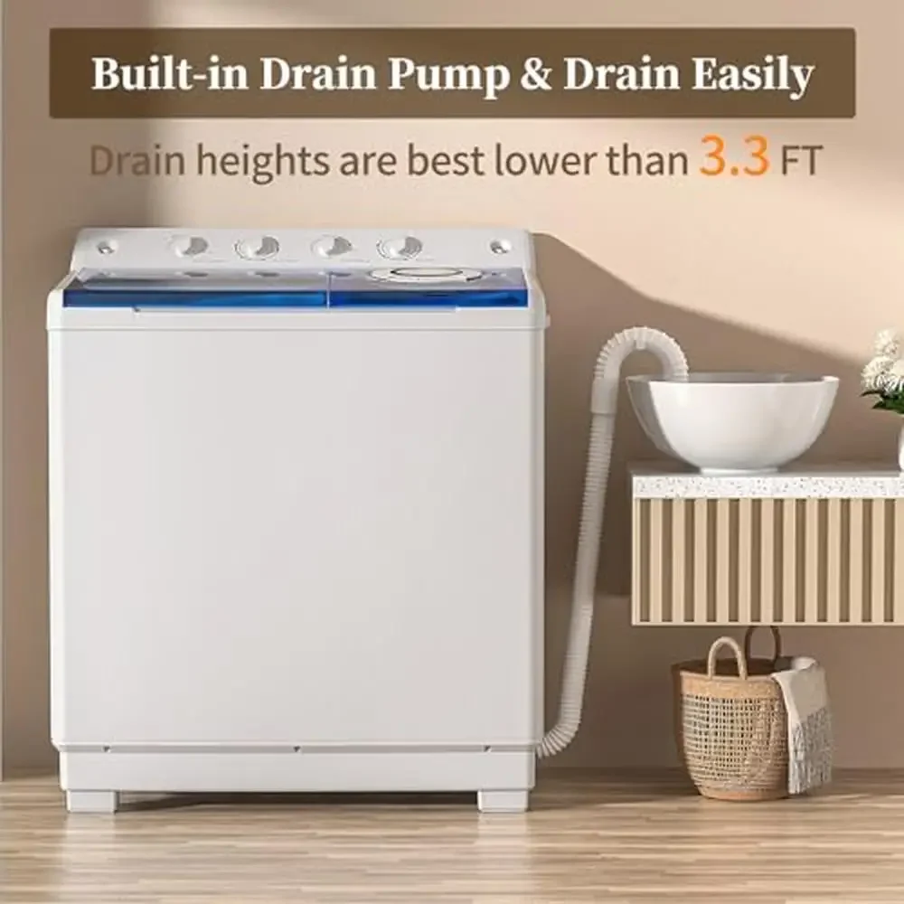 Portable Twin Tub Washing Machine Laundry Combo 40lbs Capacity Washer & Spinner 24lbs & 16lbs Extended Drain Pipe Drainage Pump