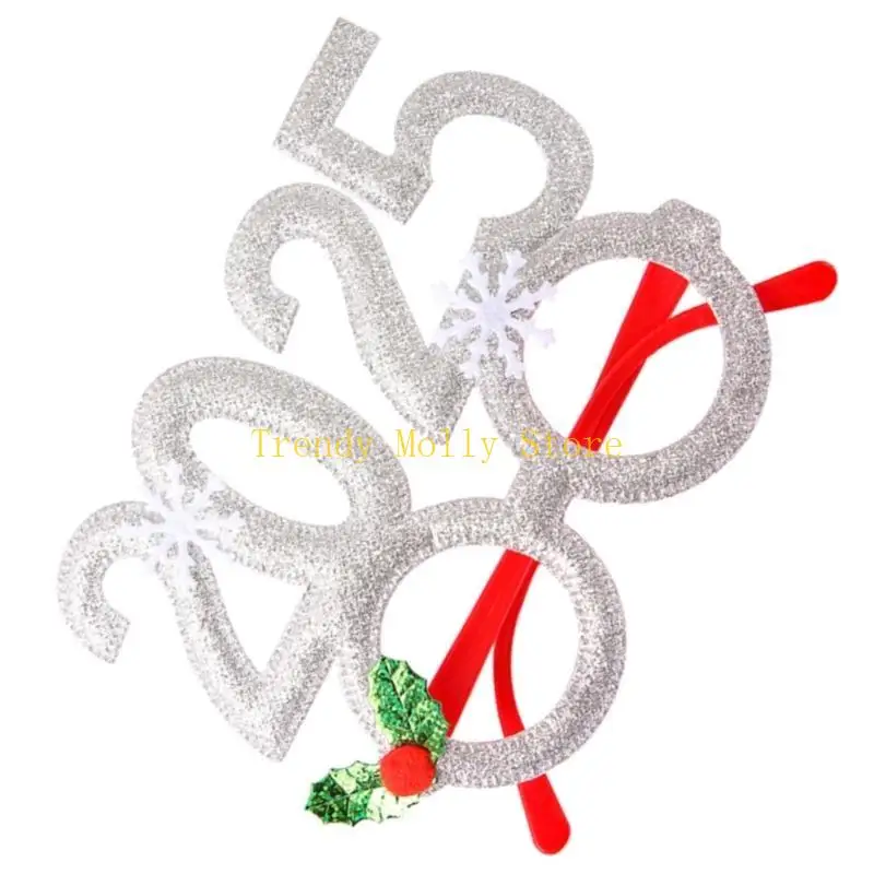 N5KB 반짝이 크리스마스 파티 안경 프레임 2025 New Year Party 안경 크리스마스 장식 성인 어린이 휴가 파티