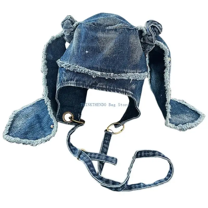 340D Vintage Ripped Ear Hat for Adult Subcultures Spring Autumn Flight Hat Street Wear Hiphop Caps for Daily and Music Festival