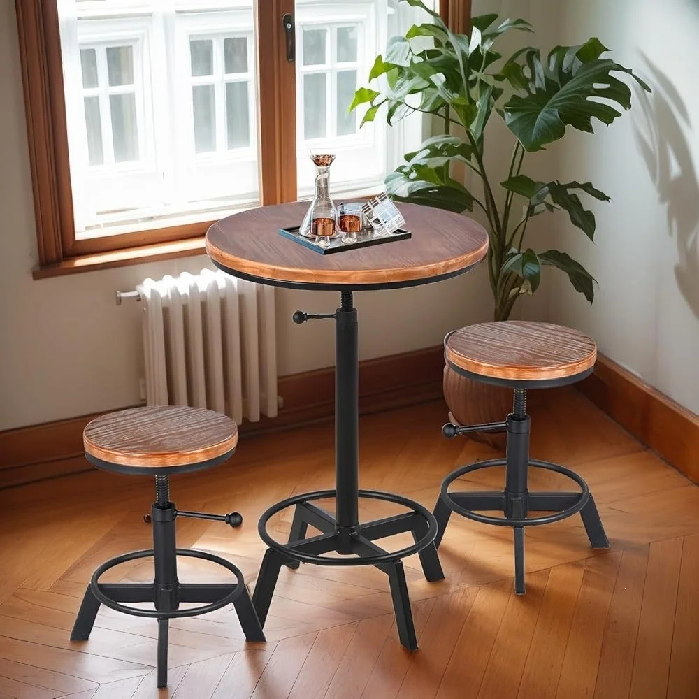 Height Adjustable Rustic Bar Table 360 Degree Swivel Bistro Pub Dining Cocktail Table Vintage Industrial Style Kitchen Office