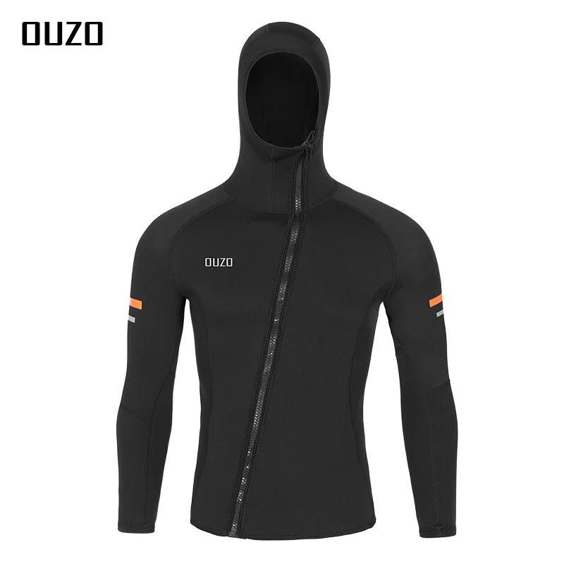 

1.5mm Diving Suit Men's Hooded Long Sleeved Diving Jacket Sun Protection Surfing Snorkeling Front Zipper Swimsuit