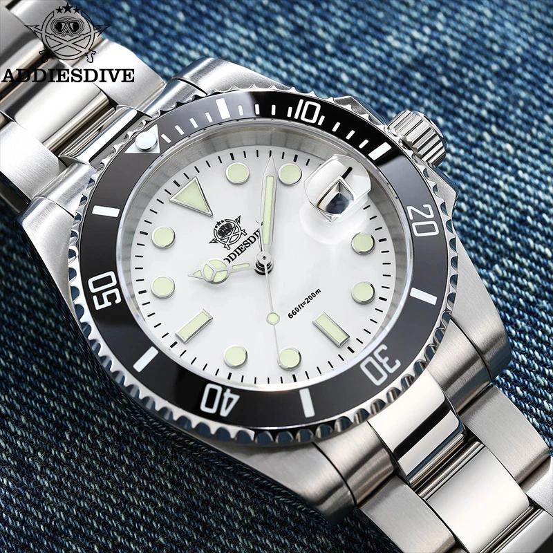 

ADDIESDIVE Luxury Quartz Watch Stainless Steel BUSINESS Analog Watches BGW9 Luminous relógio masculino 200m Diving Wristwatches