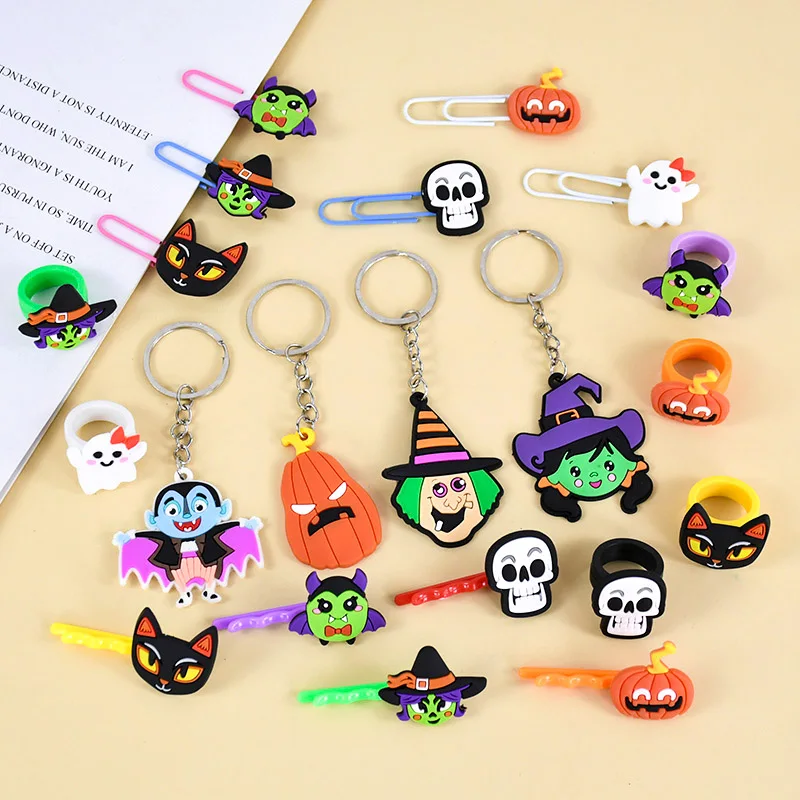 Halloween Gifts Set Cartoon Slap Bracelet Key Chain Ring HairpinKids Gift Dress-up Masquerade Decoration Halloween Party Favors