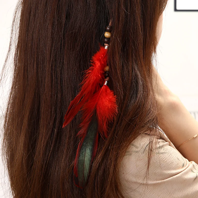 New Fashion personality Boho Colorful Feather Hair Clip for Women Indian Hippie Headpieces Feather Hair Rope Headband Headwear