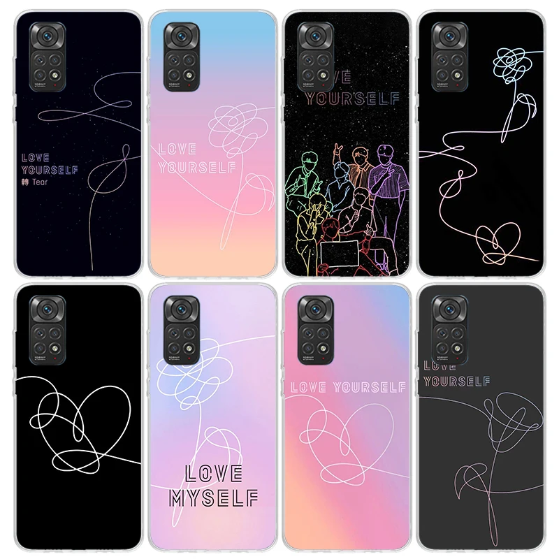 Love Yourself Flower Heart Line Kpop Phone Case For Xiaomi Redmi Note 13 12S 12 11S 11 10S 10 Cover 11E 11T Pro Plus 9 9S 9T 8 8