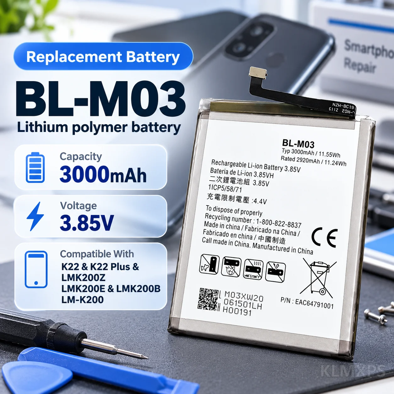 Replacement Phone Battery BL-M03 3000mAh Lithium Battery For LG K22 K22 Plus LMK200Z LMK200E LMK200B LM-K200 Mobile Phone