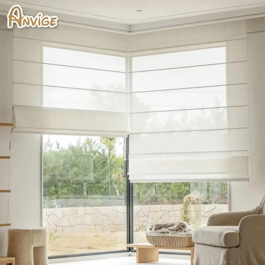 Natural Cotton Linen White Color Flat Sheer Roman Shades Customized Roman Blinds With Installation Included