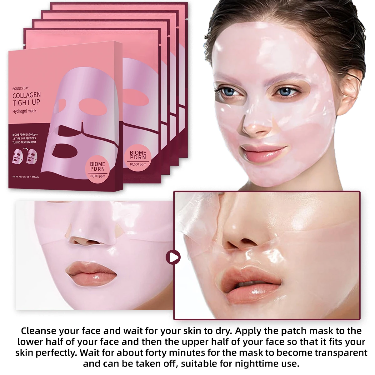 

Pore-fixing collagen mask PDRN and low molecular weight firming lift facial skin anti-wrinkle moisturizing