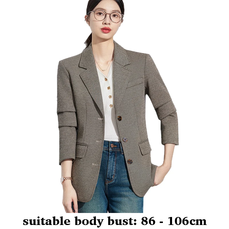 

High quality woolen blazer for women single breasted jacket notched collar autumn winter 2025 elegant office clothes khaki grey