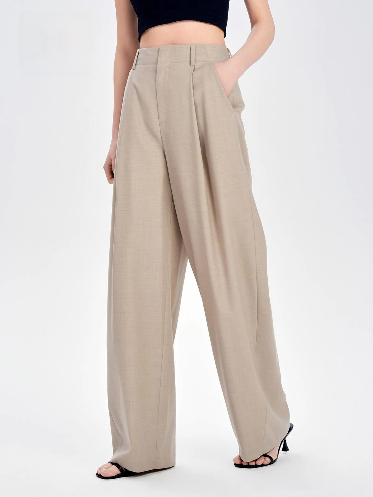

QFKQ Luxury Woolen Wide Leg Suit Pants for Women Commute Workwear High Waist Long Trousers Spring New Style Premium Spun Wool