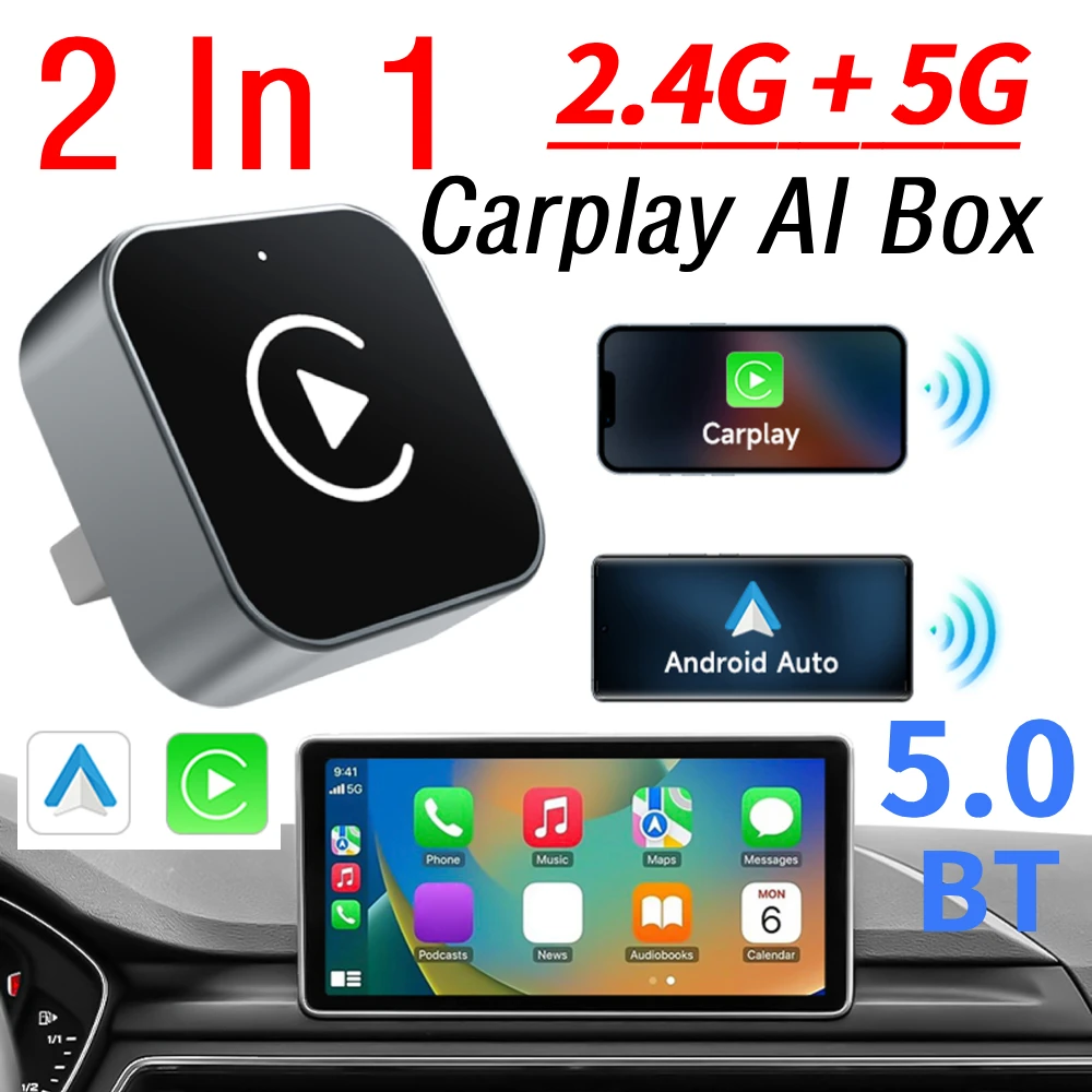

Беспроводной адаптер CarPlay 2 в 1, Android Auto, беспроводной адаптер CarPlay, умный USB-ключ для iPhone и Android, заводские проводные автомобили