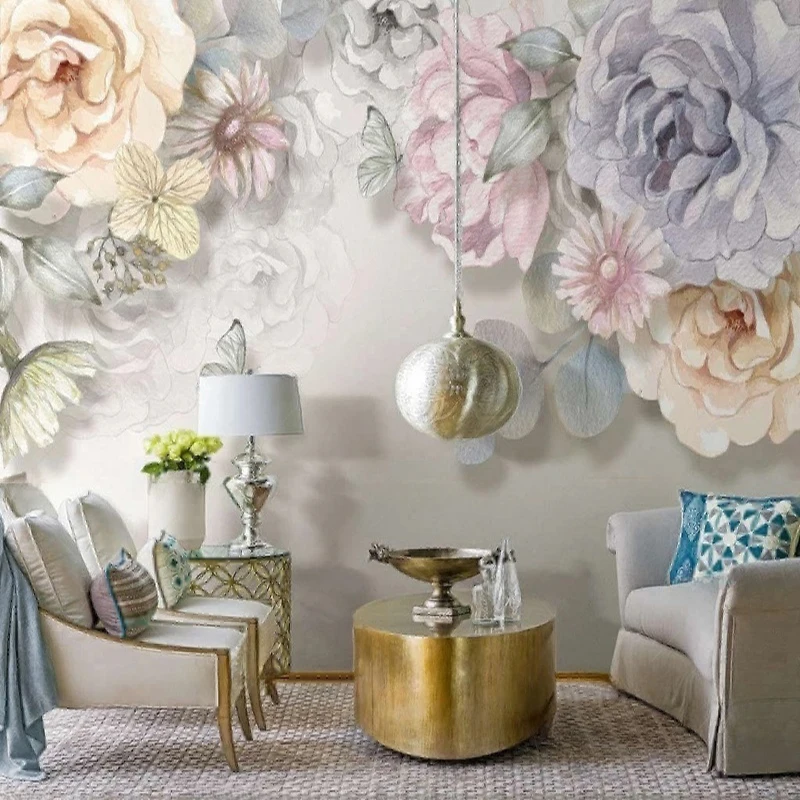 MU8775 Nordic Instagram-style hand-painted romantic floral country style American indoor TV background wall Paper