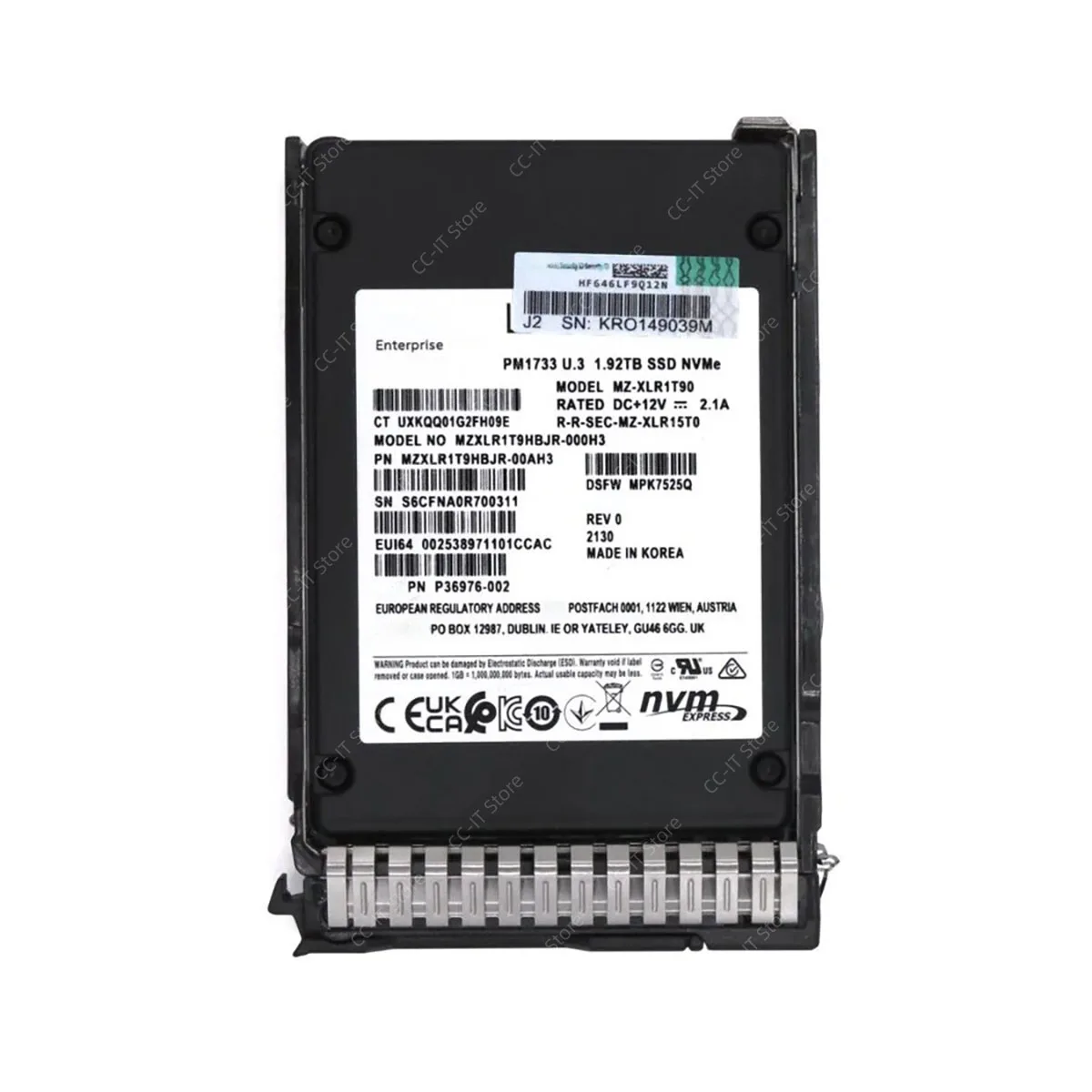P20735-001 1.92TB U.3 NVMe PCIe Gen4 x4 SSD Enterprise Server Solid State Drive