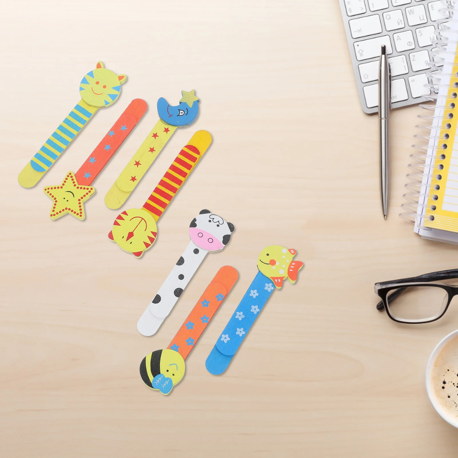 20Pcs Cartoon Wooden Bookmarks with Ruler Scale Function Portable Book Markers for Kids Students Study Decorative Stationery