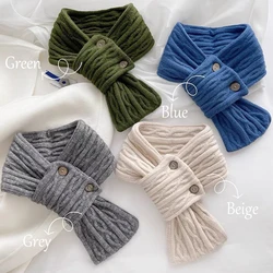 Korean Lady Women Girls Buttons Knitted Cross Scarf Autumn Winter Solid Color Soft Warm Scarves Versatile Neck Protection Gifts