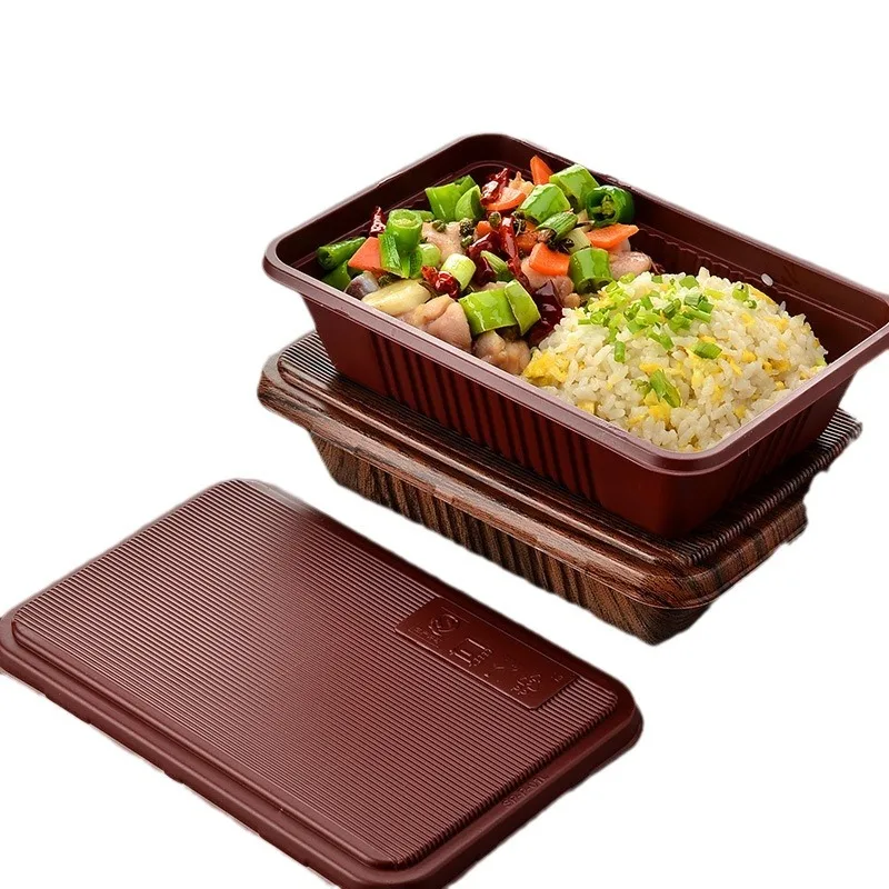 Custom. Shanghai Shangji 800ml Rectangular Wood Grain Lunch Box Disposable Lunch Box Takeout Packing Box Bento Plastic Lunch Box