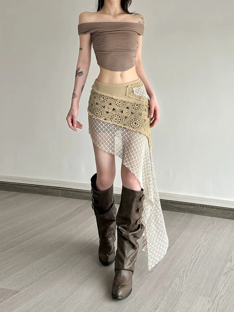 ボヘミアンヴィンテージスタイルニットスカート女性の夏の新しい外観不規則な中空アウト女性のスカート女性服 SL046