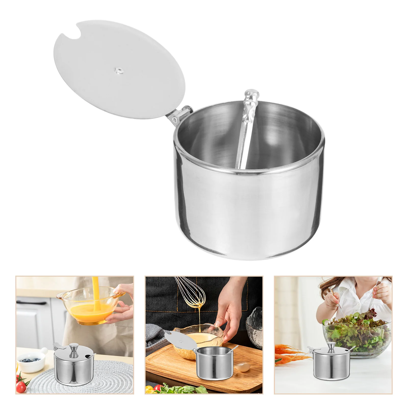 

Multipurpose Stainless Steel Sugar Bowl Spice Container with Spoon Condiment Containers