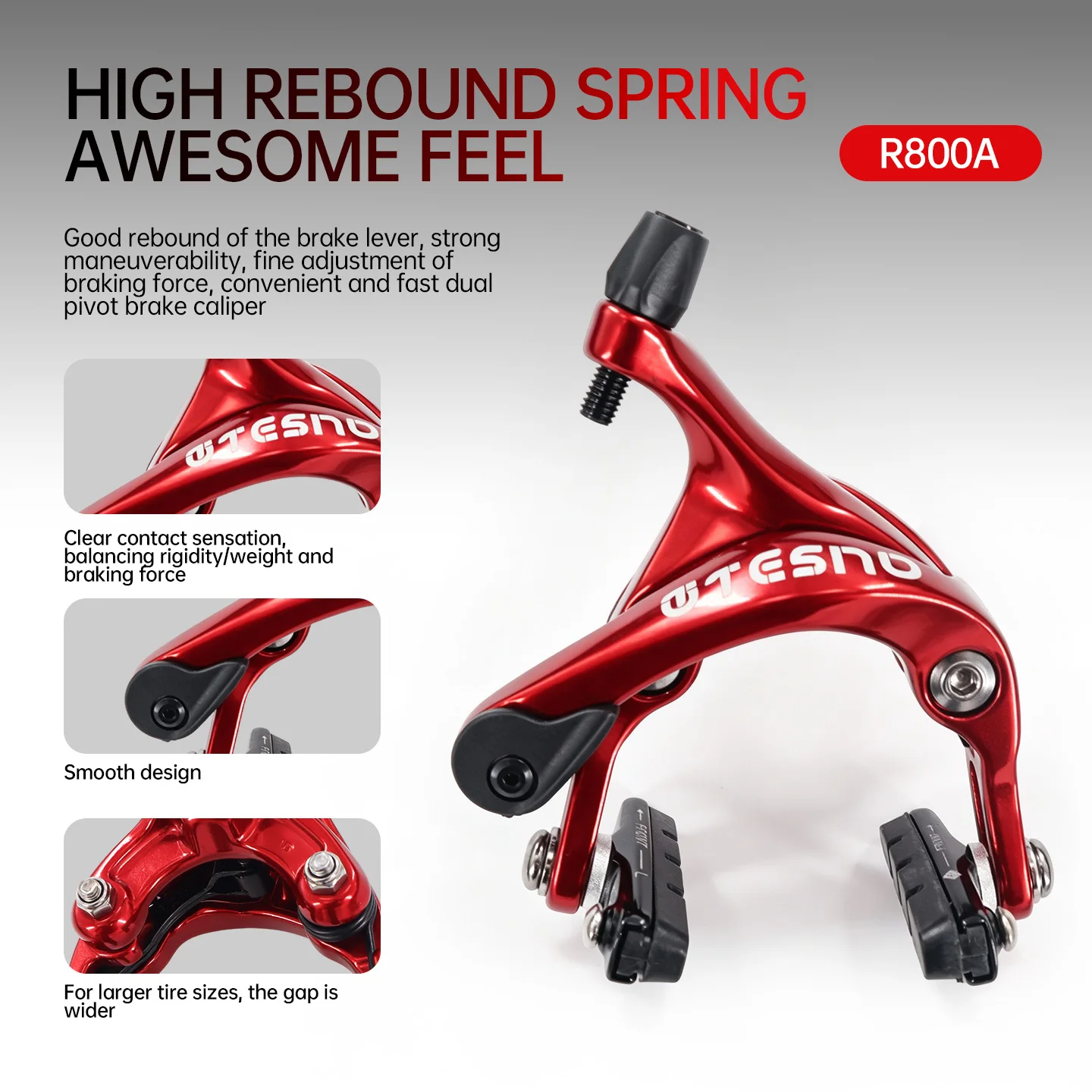 TESNO Long-Reach C-Brake Caliper Dual-Pivot Aluminum Alloy Rim Brake for Road Bike Lightweight Bicycle Braking System