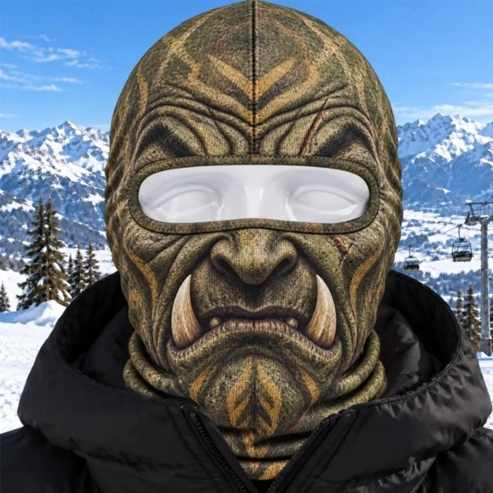 3D Printed Skull Demon Print Funny Ski Mask Full Coverage Quick Dry Balaclava Face Mask Windproof Breathable Eye Hole