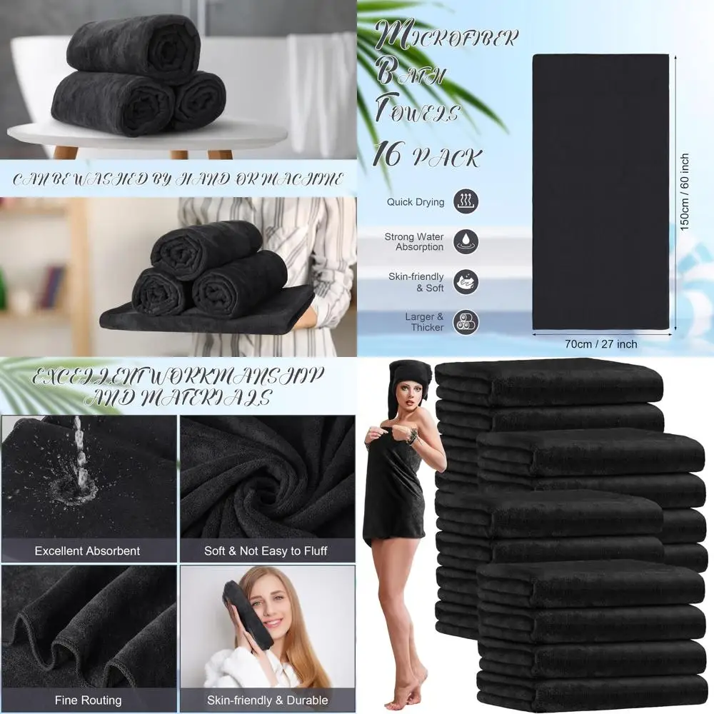 

Большие полотенца для ванной с высокой впитываемостью, 27 x 60 дюймов, для сушки, душа, пляжа, бассейна, спортзала (черные)