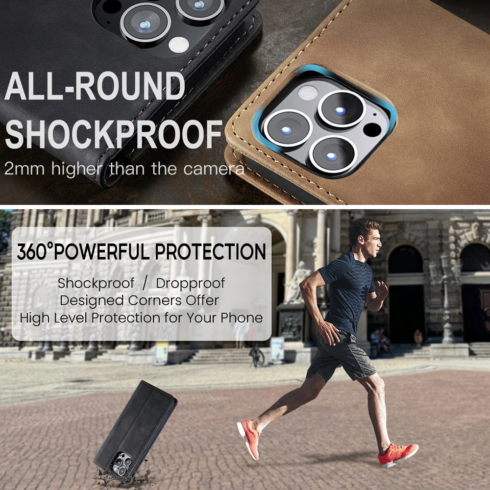 Flip Phone Case for iPhone 15 14 13 12 Pro Max Magnetic Retro Leather Wallet Card Holder Cover Funda iPhone 15 Plus Cases Coque
