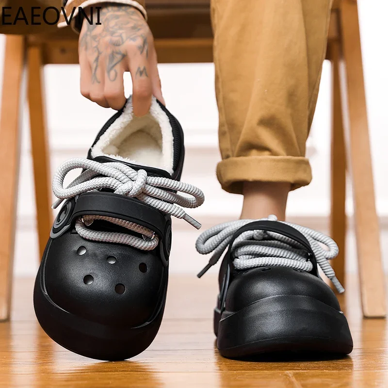 Zapatillas de casa para hombre, par de zapatillas de terciopelo grueso, zapatos de algodón para el hogar, punta redonda, antideslizantes, EAEOVNI, nuevo estilo, zapato masculino