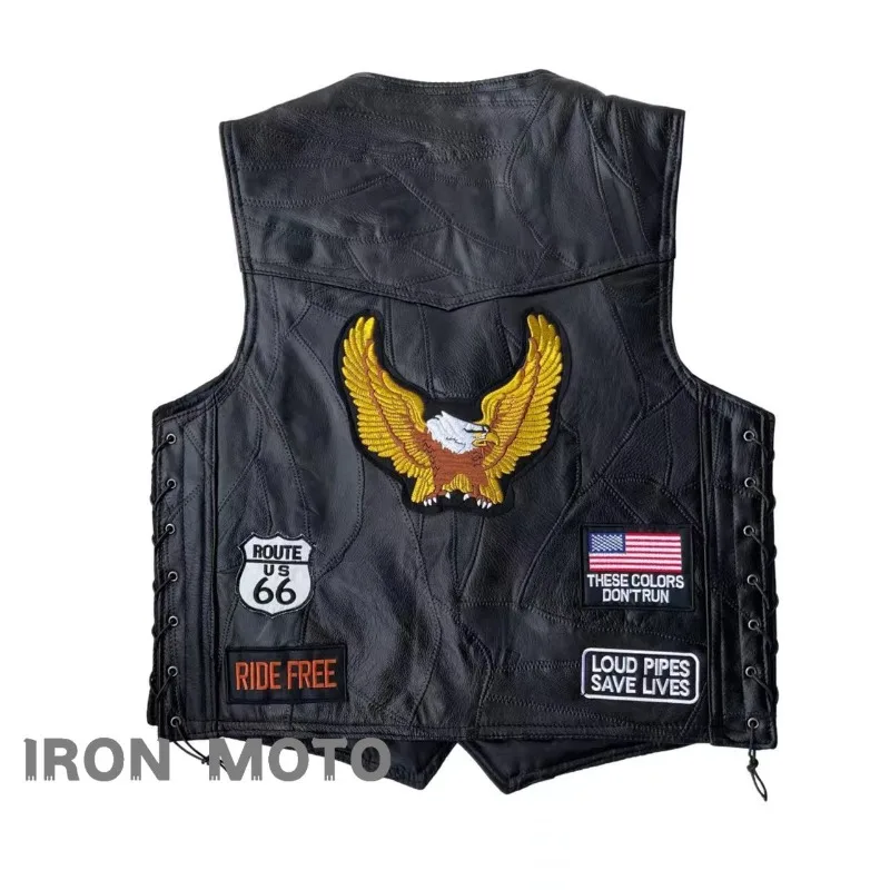 NEW Motorcycle Vests Men Cafe Moto Street Jacket Leather Riding Vest Embroidered Eagle Pattern for Cruiser Chopper Motorcycle view 2
