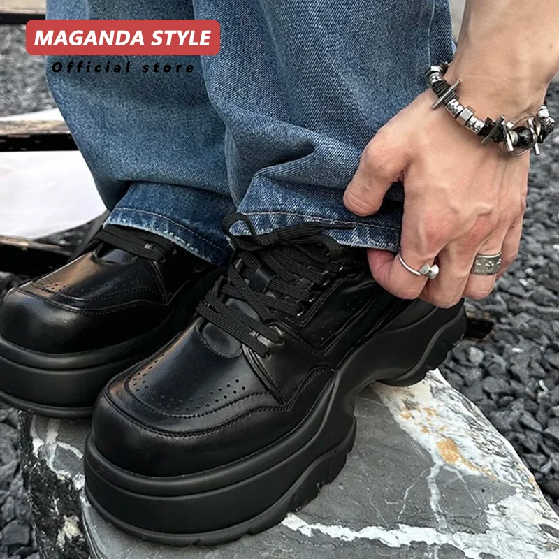 Maganda domineering height increased 7CM dad shoes for men and women lovers ins dark leather breathable casual