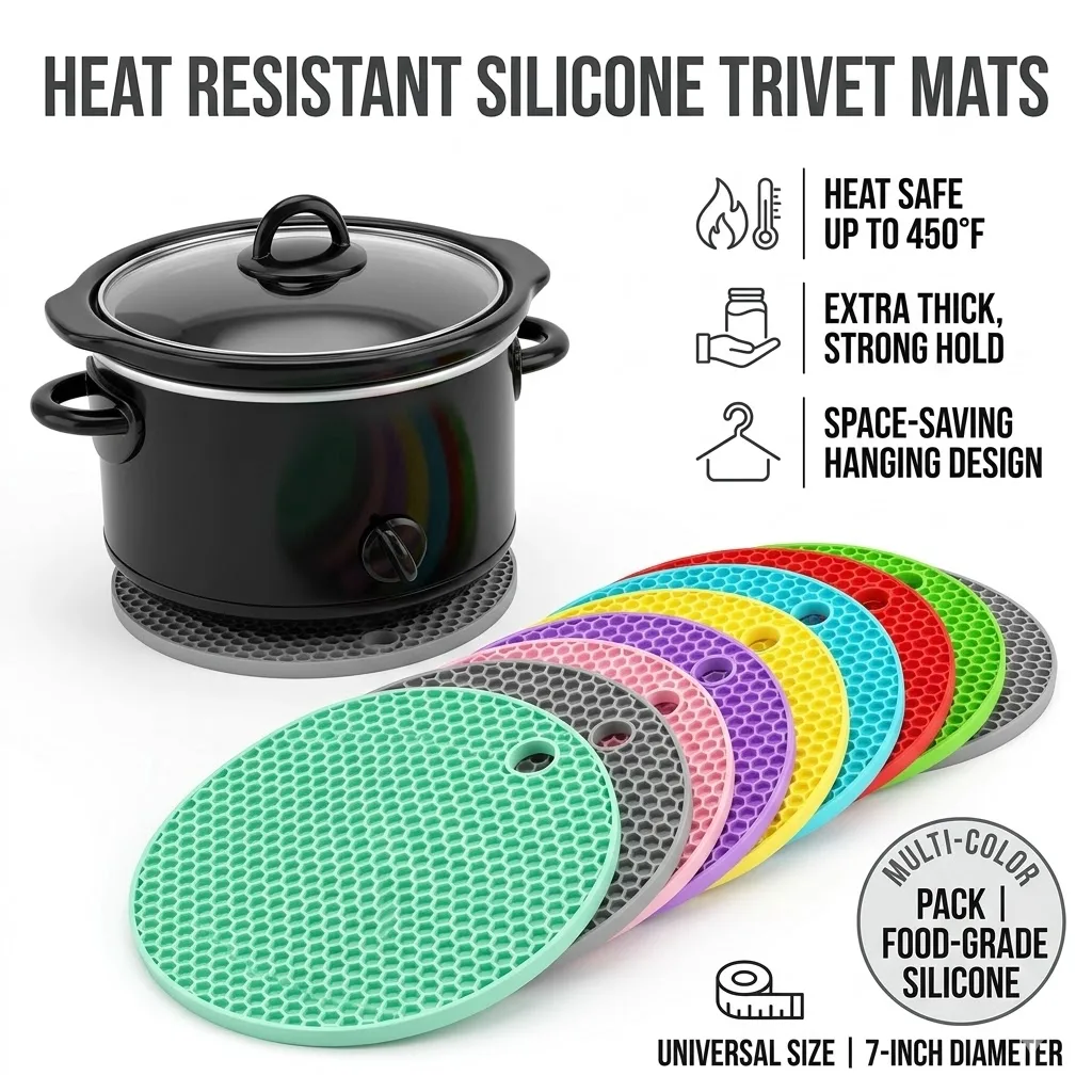 Universal Round Heat Resistant Placemats Set - Non-Slip Dining Table Mats, Washable Kitchen Trivets for Hot Pots & Pans, Modern Countertop Protector for Home Decor