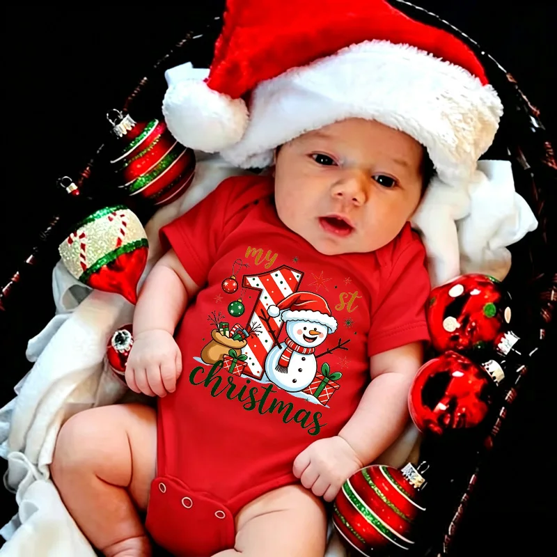 My 1st New Year Cute Christmas Snowman Baby Rompers Newborn Infant Jumpsuit First New Year Toddler Bodysuits