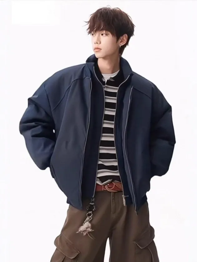 

New 2026 Winter Thiened Men's Cotton Jaet Casual Japanese Sle Warmth Outerwear Loose Fit Polyester Ox Cloth Youth F...