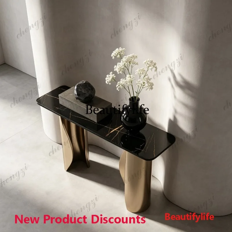 M45 Light luxury rock slab against the wall entrance table Super narrow entrance cabinet Hotel corridor end view table