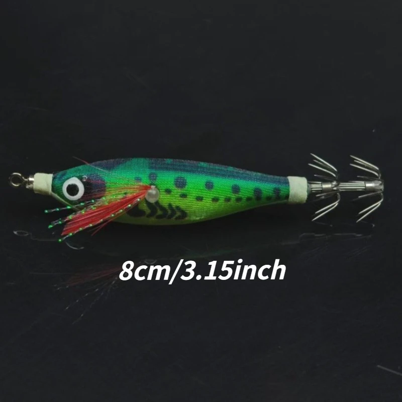 5 Stück Tintenfisch-Jig Egi-Köder mit UV-Leuchteffekt im Dunkeln, Hartköder mit scharfem Regenhäubchenhaken und rotem Lametta für Salzwasser-Tintenfisch, Sepia und Meeresfische – Detail 2