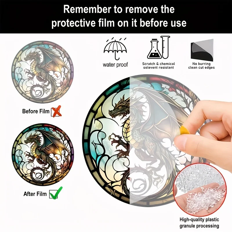 1PC Dragon Suncatcher Wall Sign Round Dyed Acrylic Wall Art Hanging Plaque Pendant For Festival Window Yard Gardene Room Decor
