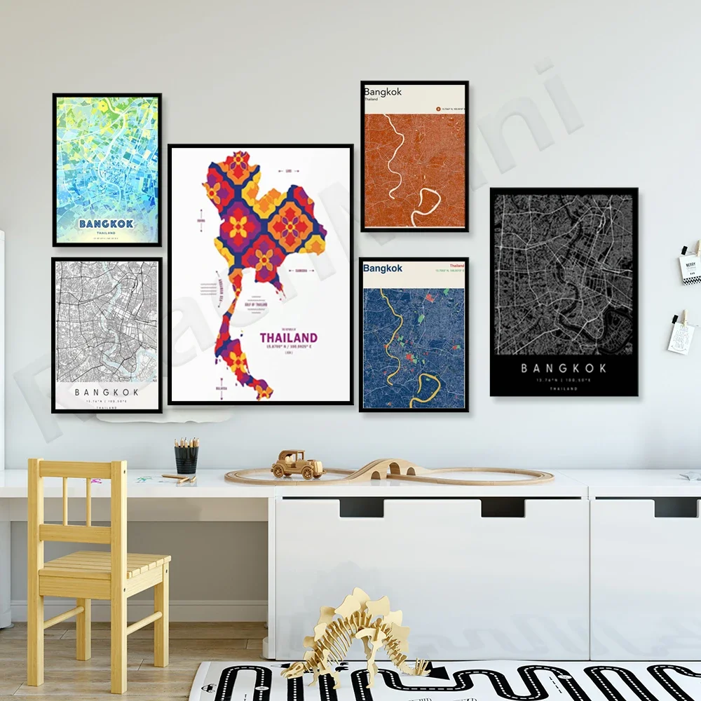 Thailand map print poster, Bangkok Thailand, black and white color city map art, city map scandinavian artwork, Thailand gift