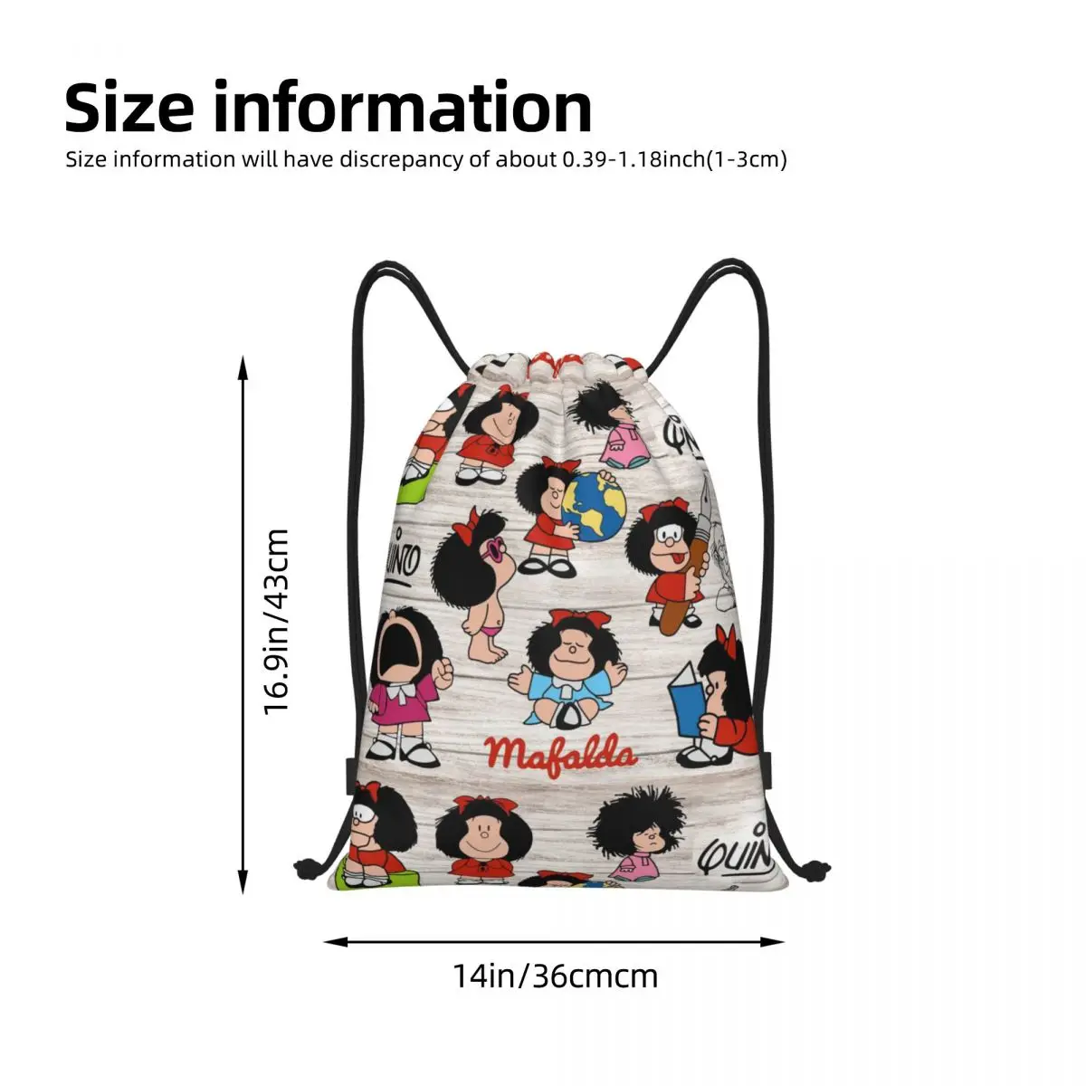 Borsa con coulisse personalizzata Kawaii Cartoon Mafalda Donna Uomo Zaino sportivo da palestra portatile Zaini portaoggetti per lo shopping