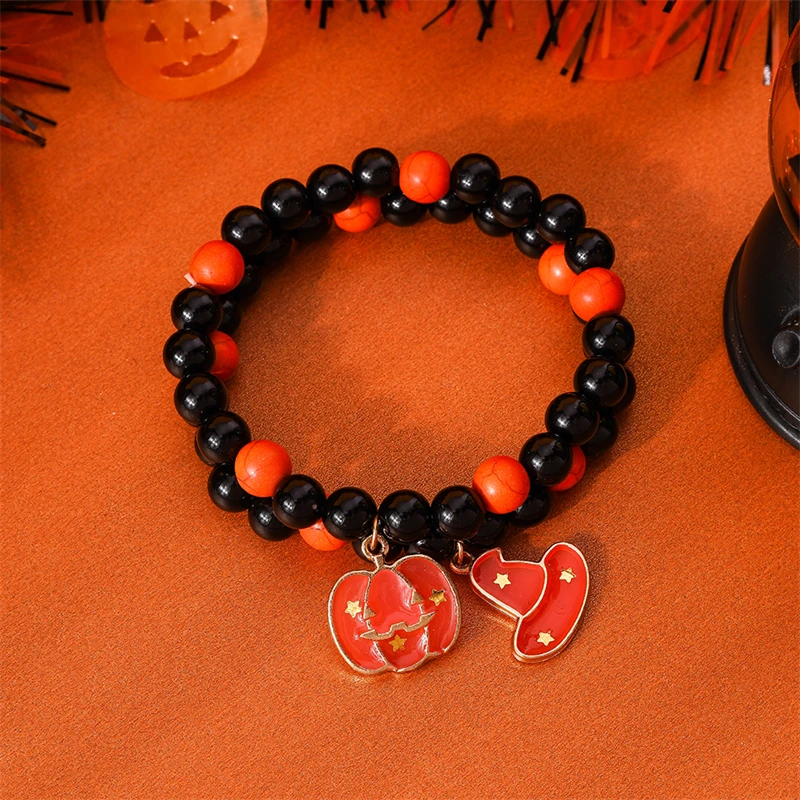 2 Teile/satz Mode Handgemachte Perlen Armbänder für Frauen Metall Kürbis Charms Armbänder Mädchen Halloween Festival Schmuck Geschenke – Detail 6