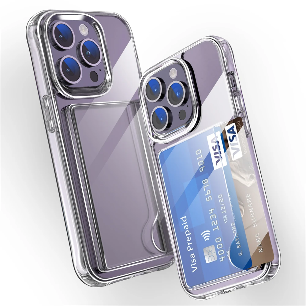 Luksusowe, przezroczyste etui na telefon z przegródkami na karty do iPhone'a 17 16 15 14 Pro Max 13 12 11 XR X Plus, przezroczysta obudowa z akrylu HD