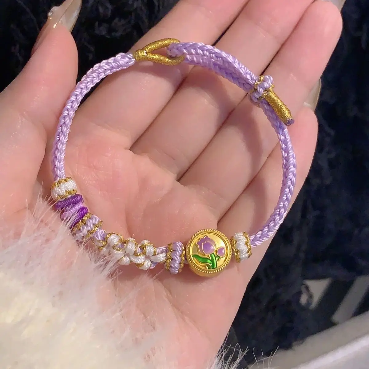 Romantic and Mysterious Purple Wearable Accessories Hand Rope Unique Enamel Chinese Style Girl's Bracelet