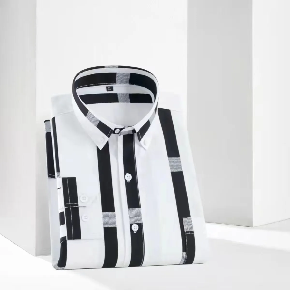 Men Printed Shirt Spring and Autumn Long-sleeved Pocket Stripes Shirt Slim Man Fashion Korean All Matching Casual Undershirt