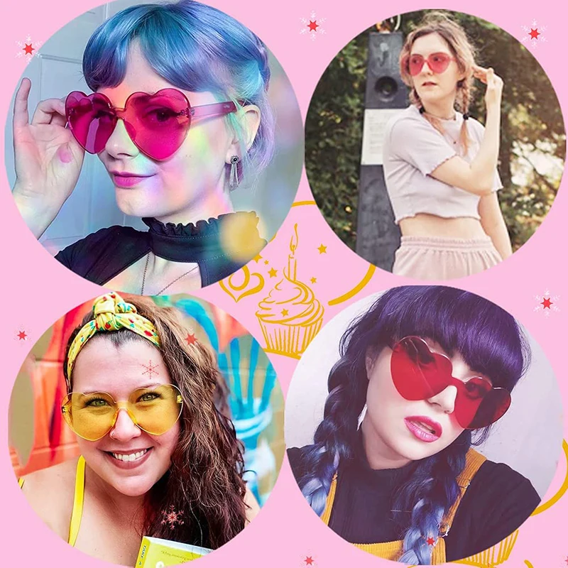 2022 mujeres colores policarbonato forma de corazón gafas de sol de fiesta teñidas niñas Vintage UV400 colores gafas de sol polarizadas sin montura