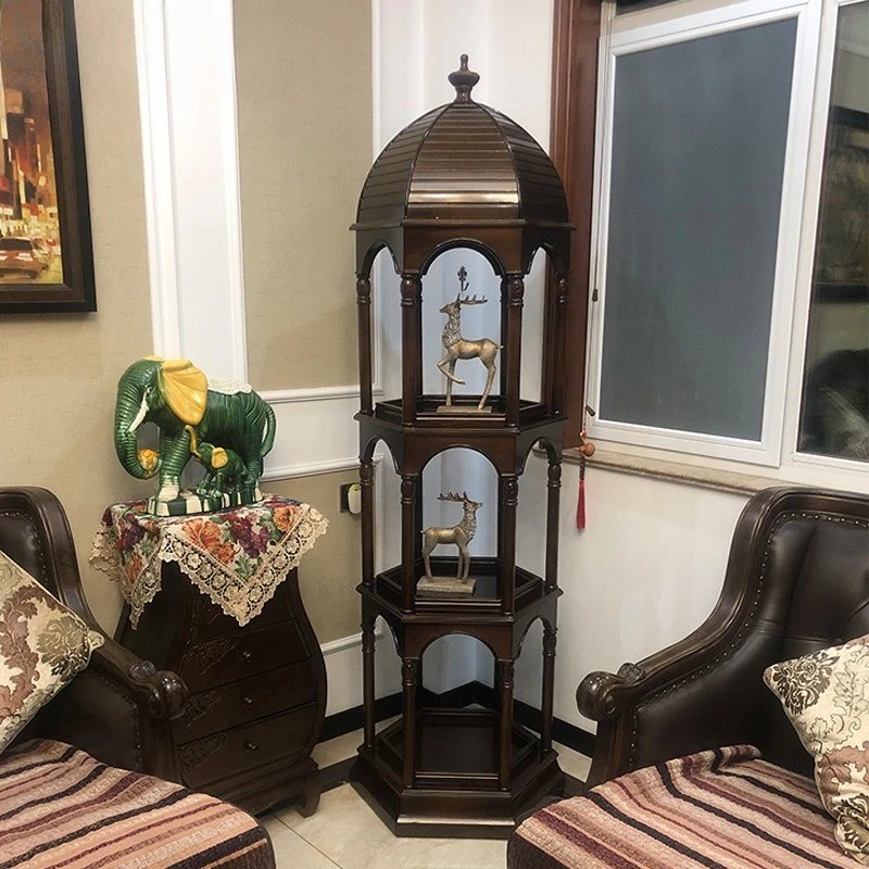 Portafiori americano in legno massello dal pavimento al soffitto, espositore antico creativo per gabbia per uccelli, portaoggetti per soggiorno
