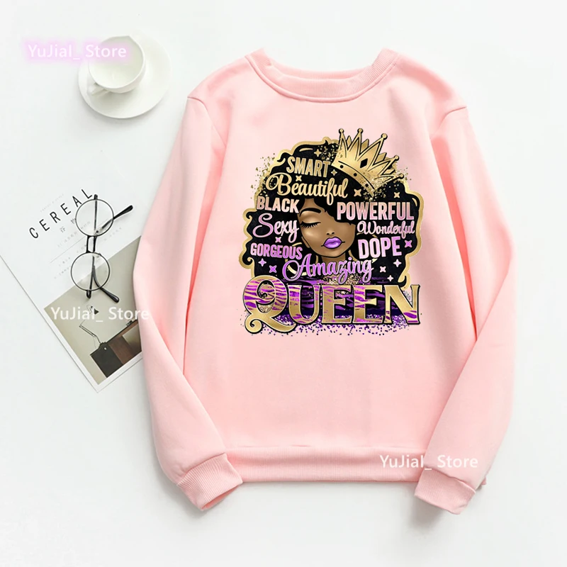 

Golden Birthday Queen Crown Graphic Print Sweatshirt Women Black Girls Magic Melanin Hoodies Winter/Spring/Autumn Clothes Tops