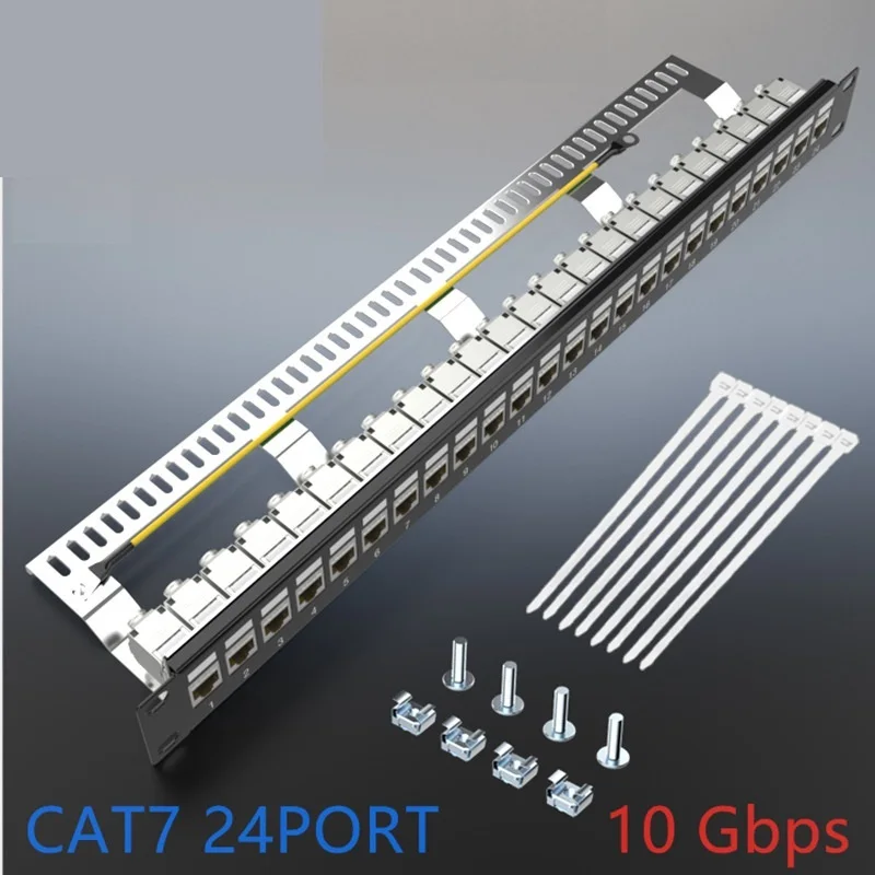 Go! Cat7 Patch panel 24port CAT7/CAT6a FTP Patch Panel Full Shielded Incl. 24x Cat7 shielded keystone adapter 1U 19''