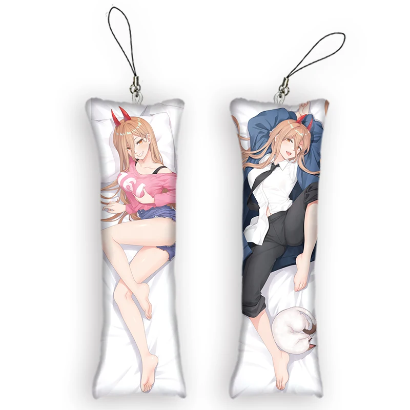 Power Makima Mini Dakimakura Keychain Anime Chainsaw Man Double Side Print Small Pillow Pendant Cute Otaku Keychain Bag Ornament