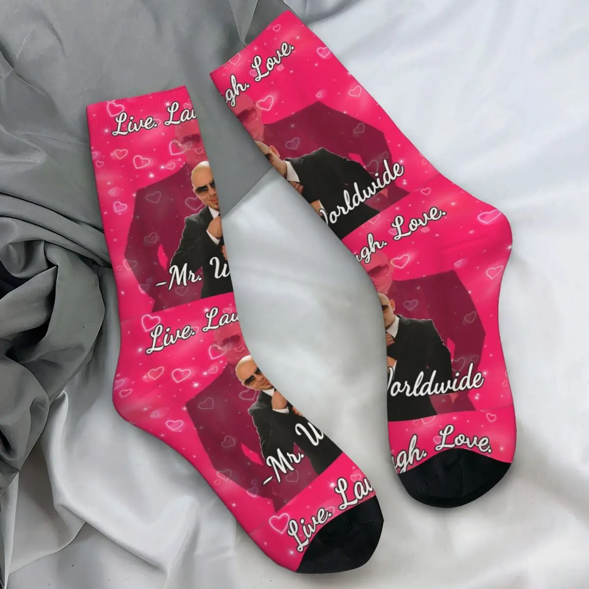 Men's Socks Mr. Worldwide Says To Live Laugh Love Pitbull American Rapper Stockings Autumn Medium Soft Socks Non-Slip Socks