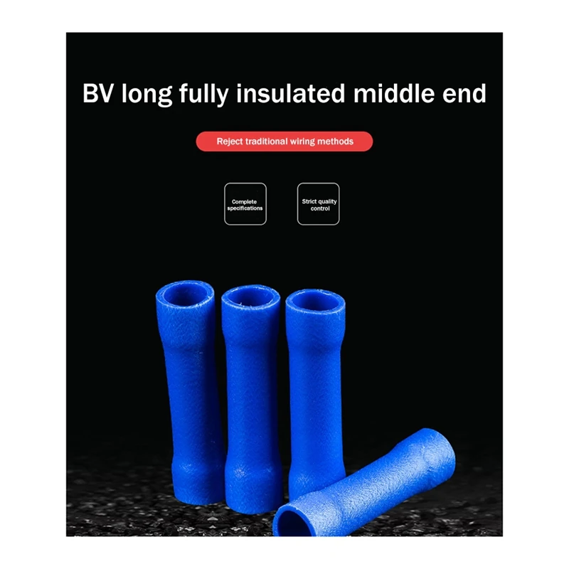 1000PCS Cold Press Terminal Long Blue Fully Insulated Intermediate Connector BV2 Intermediate Connection Terminal